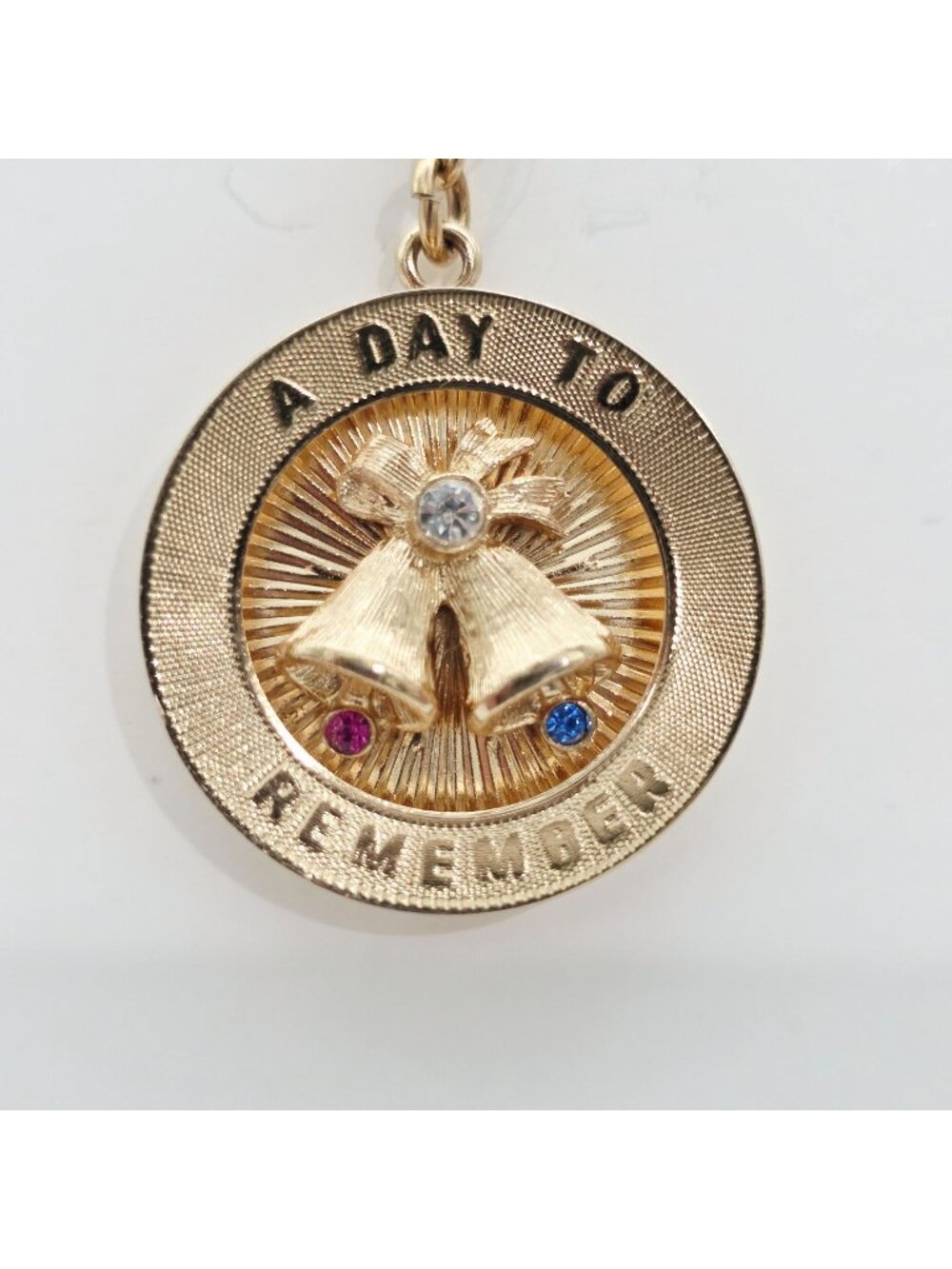 Gold-Tone "A Day To Remember" Charm Pendant Rhinestone-Embellished Bells Monet